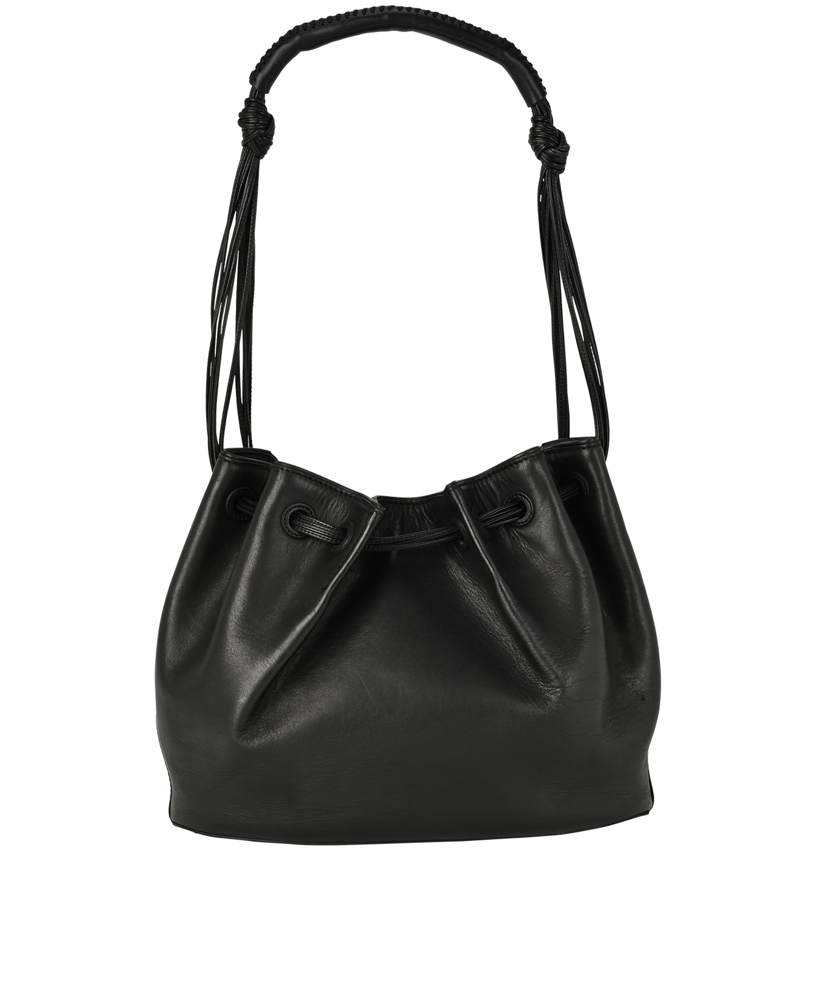 Drawstring Shoulder Bag, &pound;320, Handbags, Black, Leather, Back view